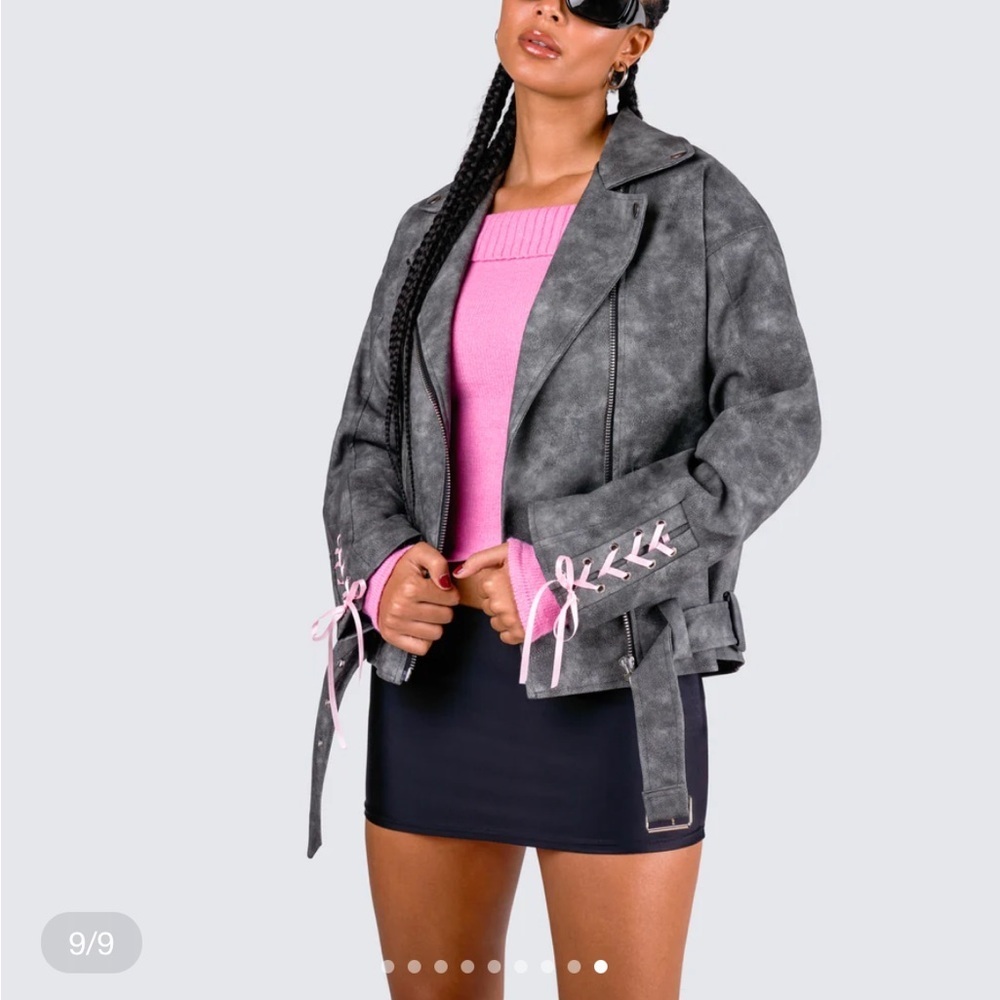 Finesse Vegan leather Gray & Pink Women's Corset Jacket Size 1X NEW Oversized